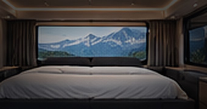 Concept interior: rear bedroom with a panoramic window